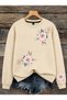 Women's Pink Zampak Flower Sleeve Printed Comfortable Fit Crew Neck Beige Sweatshirt