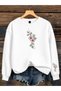 Women's Ivy Flower Sleeve Printed Comfortable Fit Crew Neck White Sweatshirt