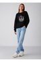 Women's Pink Lettered Paris Car Printed Comfortable Fit Crew Neck Black Sweatshirt - 2