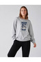 Women's Moon Written World Printed Comfortable Fit Crew Neck Gray Sweatshirt - 2