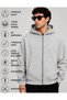 Men's Gray Hooded Zippered Oversize Sweatshirt Winter School Cardigan Hooded Printed
