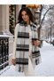 Gray Plaid Patterned Soft Textured Tasseled Winter Shawl Sal1332 - 4