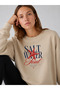 Women's Salt Water Star Text Printed Comfortable Fit Crew Neck Beige Sweatshirt - 2