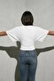 Women's Crew Neck Ribbed Ecru Bat Sleeve Blouse - 3