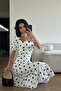 Women's Zr Model Polka Dot Balloon Sleeve Dress White - 4