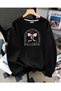 Women's Ballerine Written Bow Printed Comfortable Fit Crew Neck Black Sweatshirt