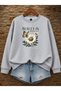 Women's Daisy and Butterfly Printed Comfortable Fit Crew Neck Gray Casual Sweatshirt