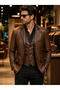 Genuine Leather Blazer Jacket and Vest Set Combination - 2