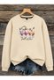Women's Floral Special Design Graphic Printed Comfortable Fit Crew Neck Beige Sweatshirt