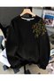 Women's Dal Flower Red Sleeve Printed Comfortable Fit Crew Neck Black Sweatshirt
