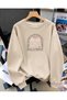 Women's Ballerine Written Bow Printed Comfortable Fit Crew Neck Beige Sweatshirt