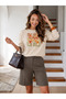 Women's Floral Patterned Ribbon Printed Crew Neck Beige Sweatshirt - 2
