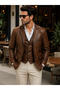 Genuine Leather Blazer Jacket and Vest Set Combination