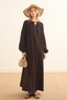 Yakadan Pleated Muslin Dress Brown - 3