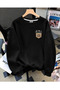 Women's Stay Kind Pocket Printed Comfortable Fit Crew Neck Black Sweatshirt