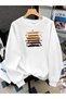 Women's Special Design Printed Comfortable Fit Crew Neck White Sweatshirt with Text on the Bottom