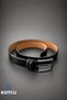 Men's Faux Leather Shiny Black Classic Buckle 3.5 cm Belt - 2