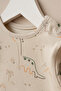 Baby Boy Dinosaur Patterned Waffle Salopet and Long Sleeve Badi 2-Piece Set - 6