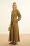 Drawstring Linen Dress Khaki - 2