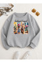 Women's Sunkissed Cowgirl Printed Crew Neck Gray Sweatshirt