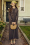 Waist-Tied Ribbed Linen Dress Brown - 4