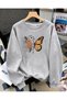 Women's Floral and Butterfly Special Design Printed Comfortable Fit Crew Neck Gray Sweatshirt