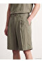 Khaki Loose Fit Linen Look Men's Shorts - 3