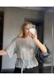 Thin Belted Openwork Knit Blouse