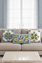Blue Yellow Lemon Patterned 3-Piece Throw Pillow Cover Set