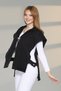Women's Black Hooded Poncho Model Sweatshirt with Side Snap Detail - 3