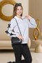 Women's Gray Ribbon Detailed Polo Collar Stylish Design Sweatshirt - 5