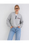 Women's Gray Anything Printed Shawl Collar Half-Zip Sweatshirt - 3