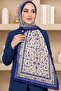 Women's Blue Floral Patterned Soft Shawl - 2