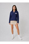Women's Navy Blue Believe in You Printed Polo Collar Sports Sweatshirt - 3