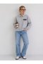 Women's Gray Chest Printed Polo Collar Snap Button Low Shoulder Sweatshirt - 2