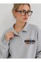 Women's Gray Chest Printed Polo Collar Snap Button Low Shoulder Sweatshirt
