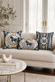Blue Gold Horse Patterned 3-Piece Decorative Throw Pillow Cover Set - 2