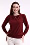 Women's Crew Neck Textured Burgundy Long Sleeve Blouse