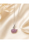 Pink Stone Swan Steel Necklace – Silver