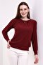 Women's Crew Neck Textured Burgundy Long Sleeve Blouse - 3