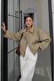 Khaki Double Collar Short Trench Coat - 4