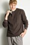 Regular Fit Waffle Textured Henley Collar Long Sleeve Basic T-Shirt I2067Ax26Au - 3