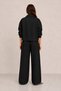 Women's Black Oversize, Polo Collar, Snap Fasteners, Cotton Gabardine, Short Seasonal Jacket - 5