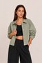 Women's Green Oversize, Polo Collar, Snap Fasteners, Cotton Gabardine, Short Seasonal Jacket