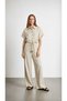 Women's Beige Striped Shirt Palazzo Trousers Two-Piece Set