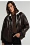 Regular Fit Hooded Zippered Lined Coated Women's Brown Coat Pu
