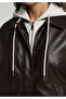 Regular Fit Hooded Zippered Lined Coated Women's Brown Coat Pu - 4