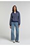 Regular Fit Polo Neck Striped Women's Navy Blue Sweatshirt - 3