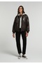 Regular Fit Hooded Zippered Lined Coated Women's Brown Coat Pu - 3