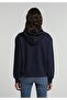 Regular Fit Hooded Plain Women's Navy Blue Sweatshirt - 2